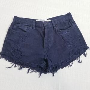 MELVILLE 100% Cotton Buttonfly High Rise Denim Shorts